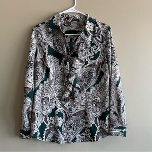 Chico's Green Paisley Button Down Shirt